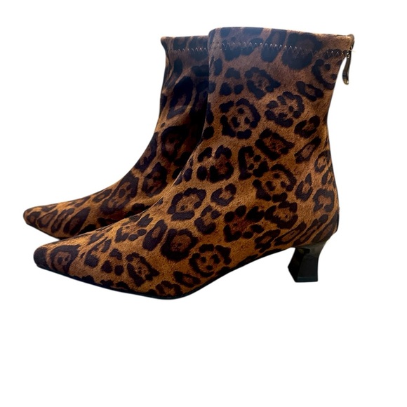 Lauriebelles Leopard Print Heels Size 40 Pointed Toe Brown Black Back Zipper - Picture 5 of 11